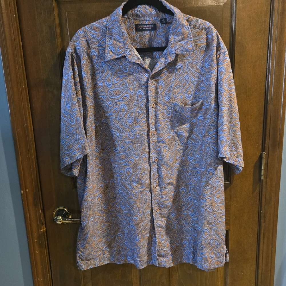 Roundtree & Yorke Blue and Orange Paisley Shirt A0802